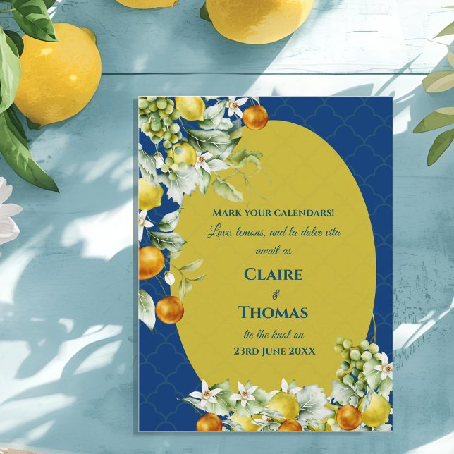 Postal De Anuncios La Dolce Vita Blue Lemon Mediterranean Wedding (La Dolce Vita Blue Lemon Mediterranean Wedding Announcement Postcard)