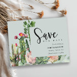 POSTAL DE ANUNCIOS LA FAUNA DE CACTI FLORAL GRIS DE COLOR ROSA SAVE L<br><div class="desc">Una colección de bodas perfecta para aquellos que buscan un tema de cactus vibrante, bien hecho y elegante. Los diseños de cactus y follaje suculentos están pintados a mano en acuarela. Personalízalo con su nombre, la fecha de su boda y asegúrese de incluir un mensaje especial. Muchos diseños de los...</div>