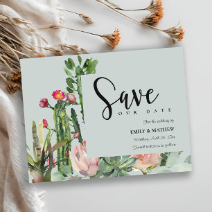 POSTAL DE ANUNCIOS LA FAUNA DE CACTI FLORAL GRIS DE COLOR ROSA SAVE L