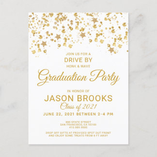 Postal De Anuncios La fiesta de graduación blanca Gold Confetti pasa