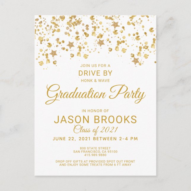 Postal De Anuncios La fiesta de graduación blanca Gold Confetti pasa (Anverso)