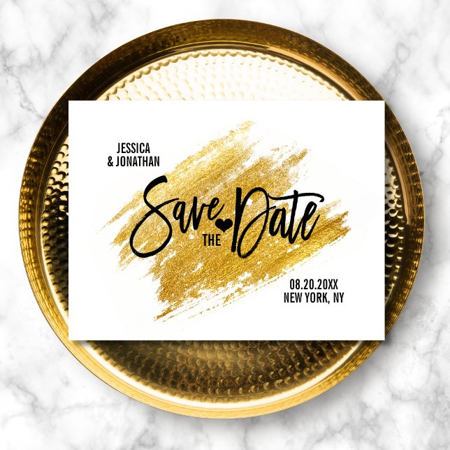 Postal De Anuncios La moderna Boda Blanca de Oro Salvar la fecha (Subido por el creador)