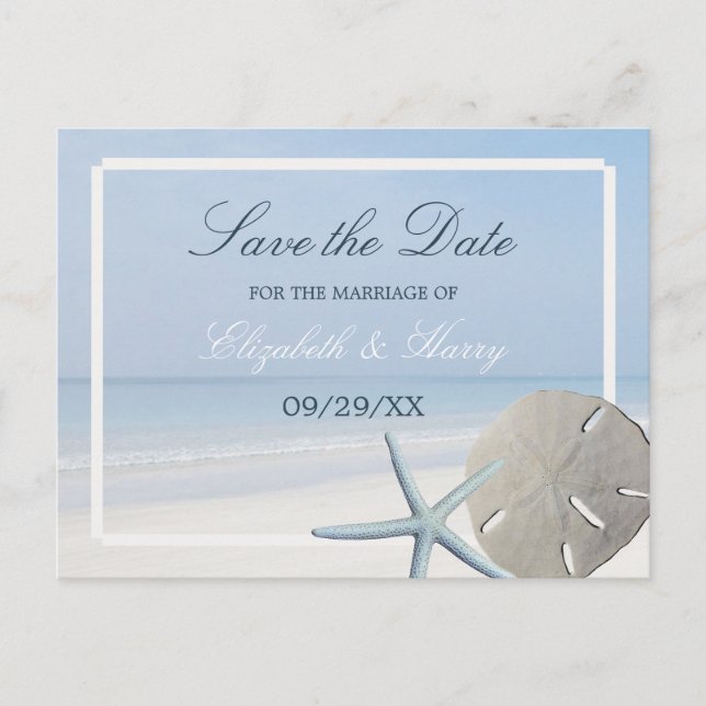 Postal De Anuncios La playa de Sand Dollar y Starfish Save the Date (Anverso)