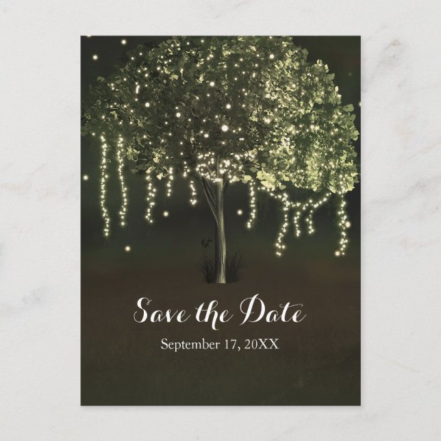 Postal De Anuncios La Rústica Boda De Árbol Con Luz De Mossy Guarda L (Anverso)
