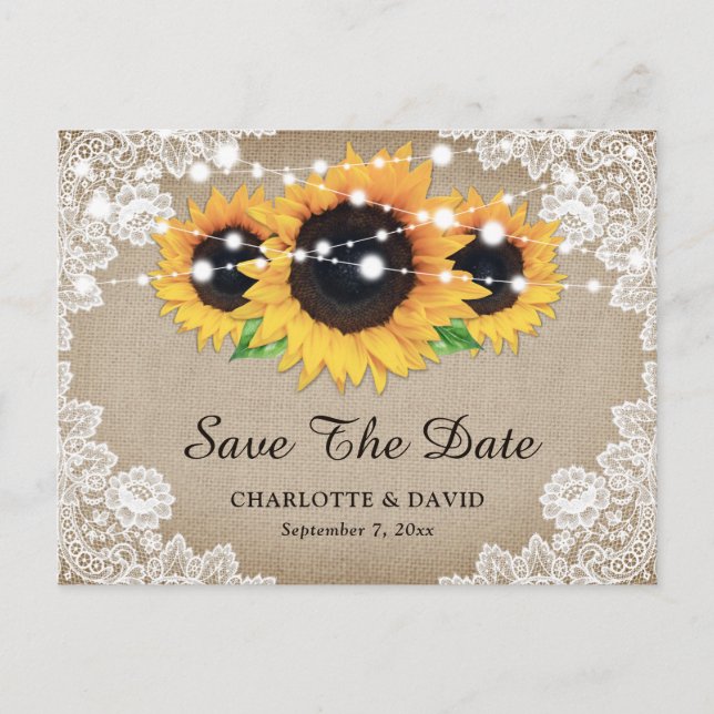 Postal De Anuncios La Rústica Burlap Lace Sunflower Wedding Salva La  (Anverso)