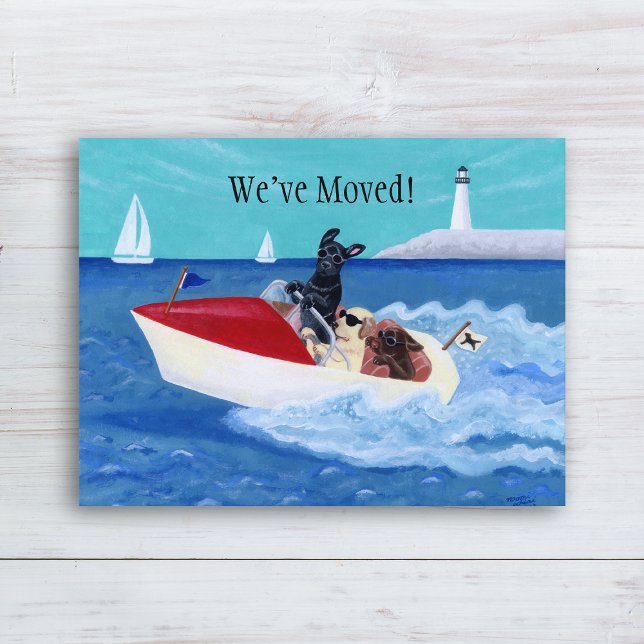 Postal De Anuncios Laboratorios de Verano Geniales Nueva Dirección (Cool Summer Labradors New Address Announcement Postcard for Labrador Owners.  Clean ocean view.)