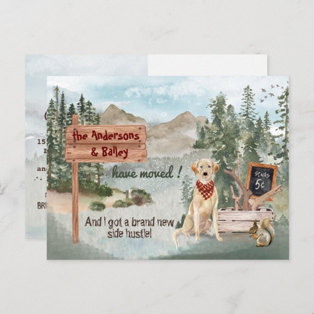 Postal De Anuncios Labrador amarillo en movimiento recuperador de nue (Anverso / Reverso)
