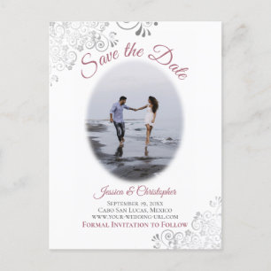 Postal De Anuncios Lacy Dusty Rose Boda Guardar la Fecha Foto