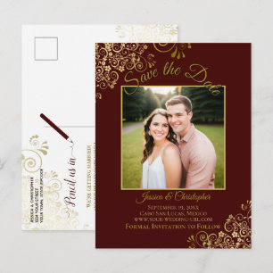 Postal De Anuncios Lacy Gold en Foto de Save the Date de Boda Auburn