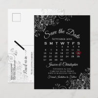 Lacy Gray on Black Wedding Save the Date Calendar