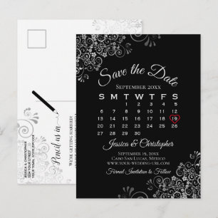 Postal De Anuncios Lacy Gray on Black Wedding Save the Date Calendar