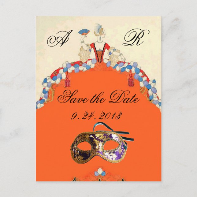 POSTAL DE ANUNCIOS LADY NARANJA MASQUERADE FIESTA GUARDAR LA FECHA (Anverso)