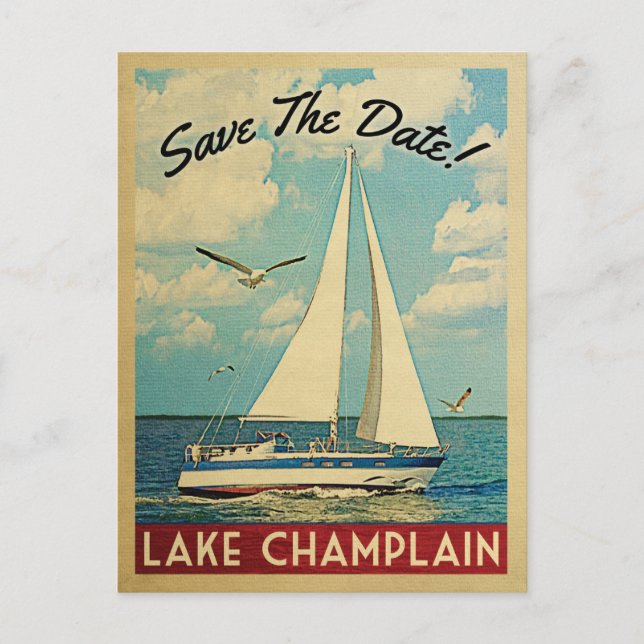 Postal De Anuncios Lago Champlain Salva La Fecha Velero Náutico (Anverso)