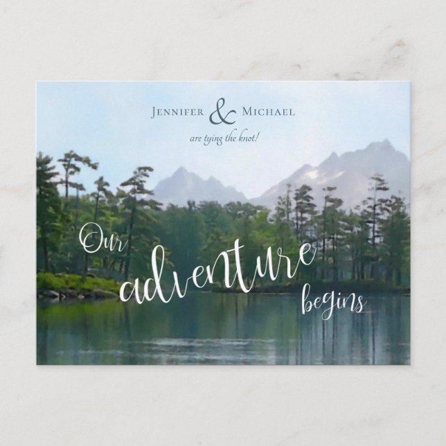 Postal De Anuncios Lago en las montañas comienza nuestra aventura bod (Anverso)