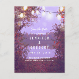 Postal De Anuncios Lago Romántico y Luces de Cadenas Guardar la Fecha