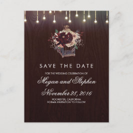 Postal De Anuncios Lámpara de Borgoña Floral Rústica Save the Date
