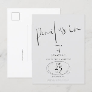 Postal De Anuncios Lápiz Mínimo En Gris De Guión Guardar La Fecha