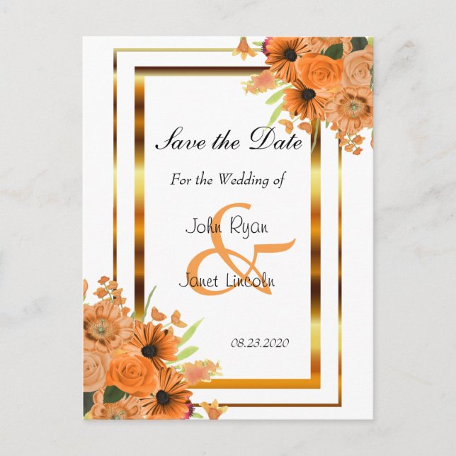 Postal De Anuncios Las flores anaranjadas bonitas - ahorre la fecha (Anverso)