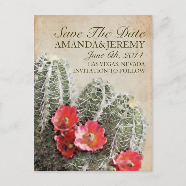 Postal De Anuncios Las Flores De Cactus Ahorran La Fecha (Anverso)