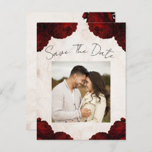 Postal De Anuncios Las flores rojas de Borgoña vintage salvan fecha