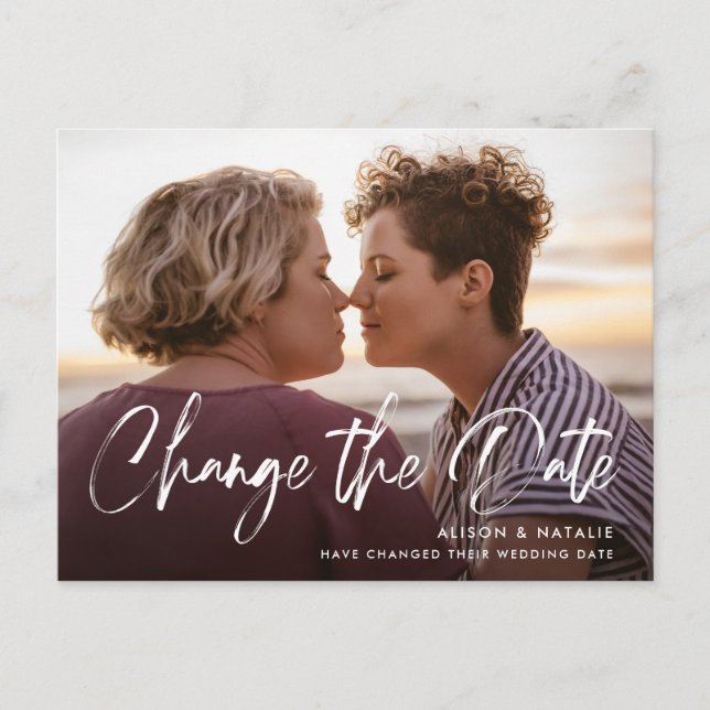 Postal De Anuncios Las letras de pincel cambian la posposición de fec (Anverso)