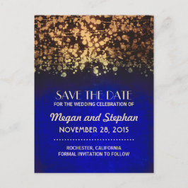 Postal De Anuncios las luces de cadena vintage azules y doradas ahorr