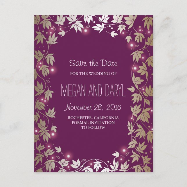 Postal De Anuncios Las ramas Plum y Gold Garden ahorran la fecha (Anverso)