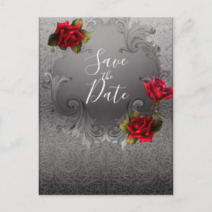 Postal De Anuncios Las rosas rojas ornamentales plateadas ahorran la