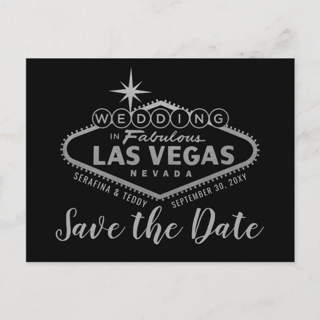 Postal De Anuncios Las Vegas Boda Silver y Red Save the Date (Anverso)