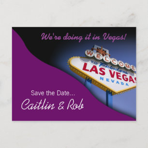 Postal De Anuncios Las Vegas Guardar la fecha (púrpura)