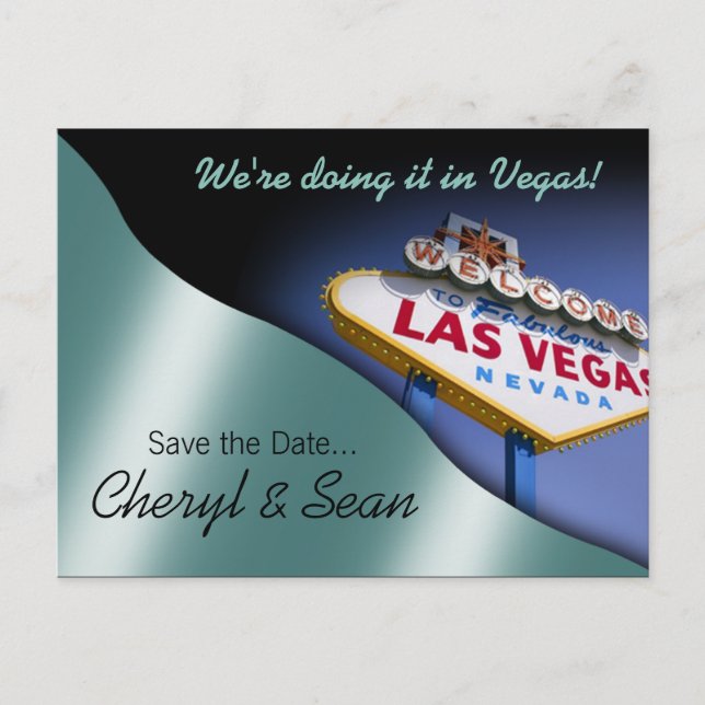 Postal De Anuncios Las Vegas Save The Date (agua metálica) (Anverso)