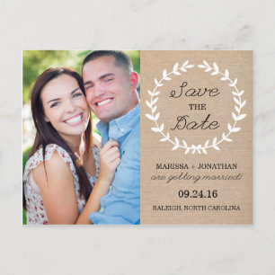Postal De Anuncios Laurel Save the Date Photo Postcard / Burlap