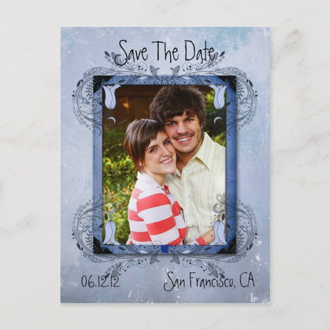 Postal De Anuncios Lavanda Azul Vintage Grunge Floral Foto Guardar El (Anverso)