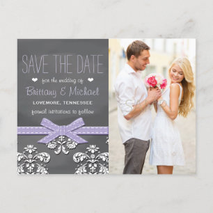 Postal De Anuncios Lavender Chalkboard Lace Bow Save the Date