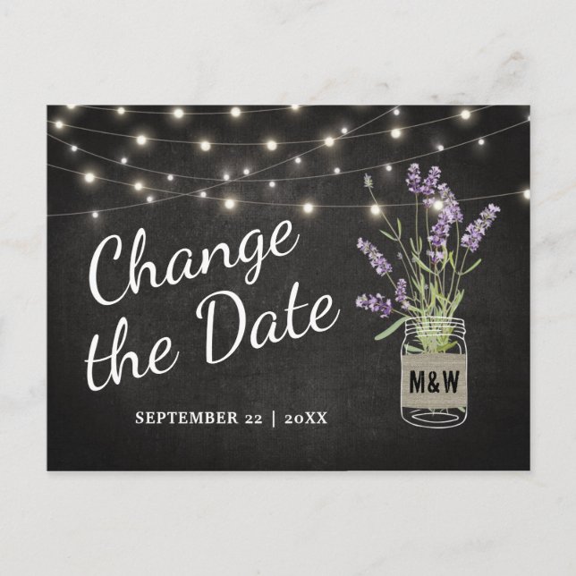 Postal De Anuncios Lavender Mason Jar Boda cambiar la fecha (Anverso)