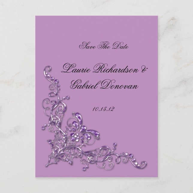 Postal De Anuncios Lavender Ornate Jeweld Save The Date (Anverso)