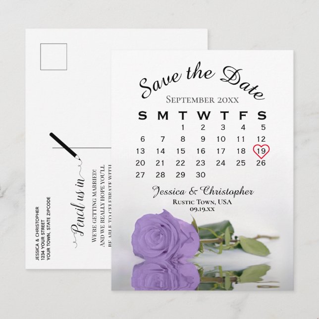 Postal De Anuncios Lavender Purple Rosa Calendario Guardar la fecha (Anverso / Reverso)