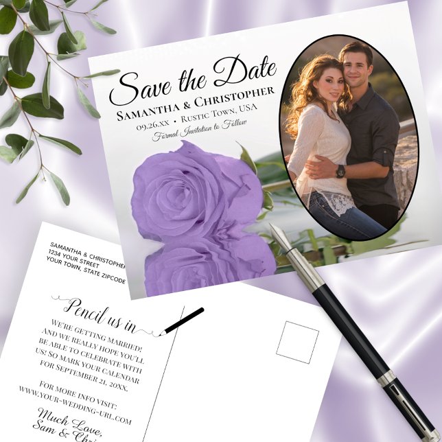 Postal De Anuncios Lavender Rosa Púrpura Fotomía Boda Salvar La Fecha (Subido por el creador)