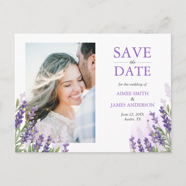 Postal De Anuncios Lavender Save the Date Postcard Simple Purple (Anverso)