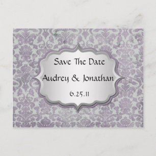 Postal De Anuncios Lavender Silver Grunge Damask Guardar La Fecha