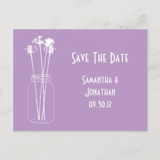 Postal De Anuncios Lavender White Mason Jar Wildflowers Ahorra La Fec (Anverso)