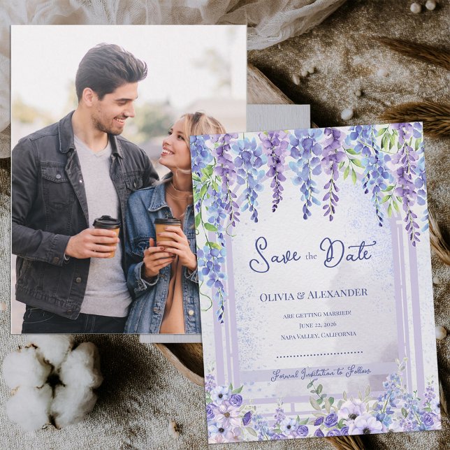 Postal De Anuncios Lavender Wisteria Floral Arch Photo Save the Date  (Lavender Wisteria Floral Arch Photo Save the Date | Romantic Purple Garden Wedding Announcement)