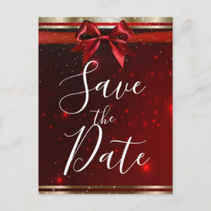 Postal De Anuncios Lazo Chic Brillante Rojo Elegante de Fiesta de Nav