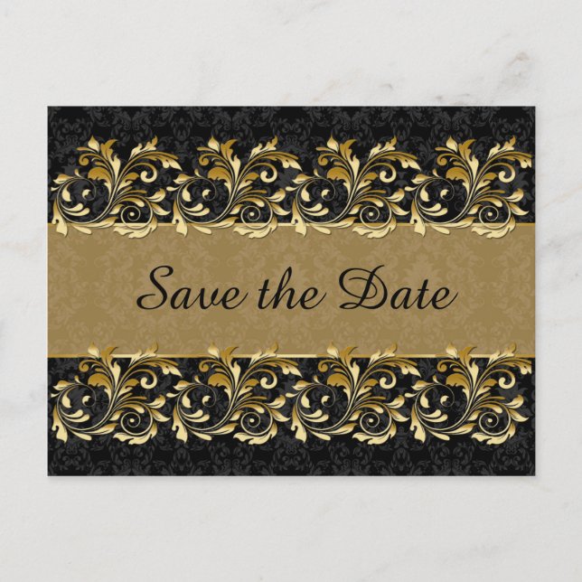 Postal De Anuncios Leafy golden swirls Save the Date (Anverso)
