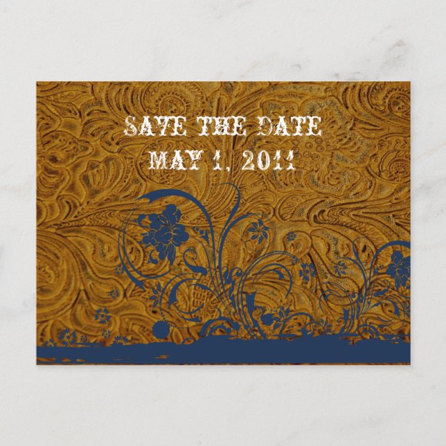 Postal De Anuncios Leather y Blue Lace Save the Date (Anverso)