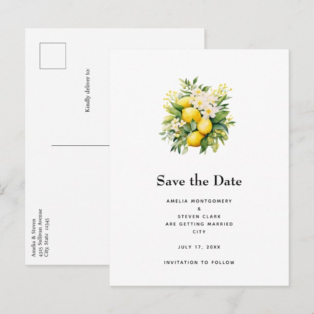 Postal De Anuncios Lemon Bouquet con Boda de flores blancas (Anverso / Reverso)