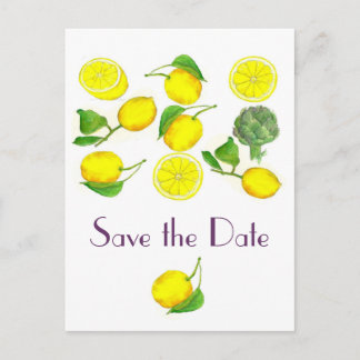 Postal De Anuncios Lemon Citrus Fruta Acuarela Art Salva la Fecha