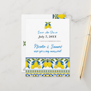 Postal De Anuncios Lemonita acuarela azul amarillo boda mediterránea