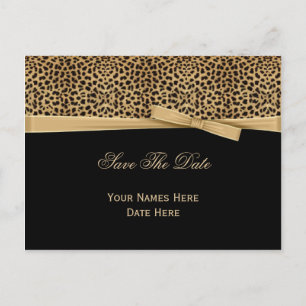 Postal De Anuncios Leopard Print Bow Ribbon on Black Save the Date