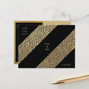 Postal De Anuncios Leopard Print y Black Wedding Save the Date